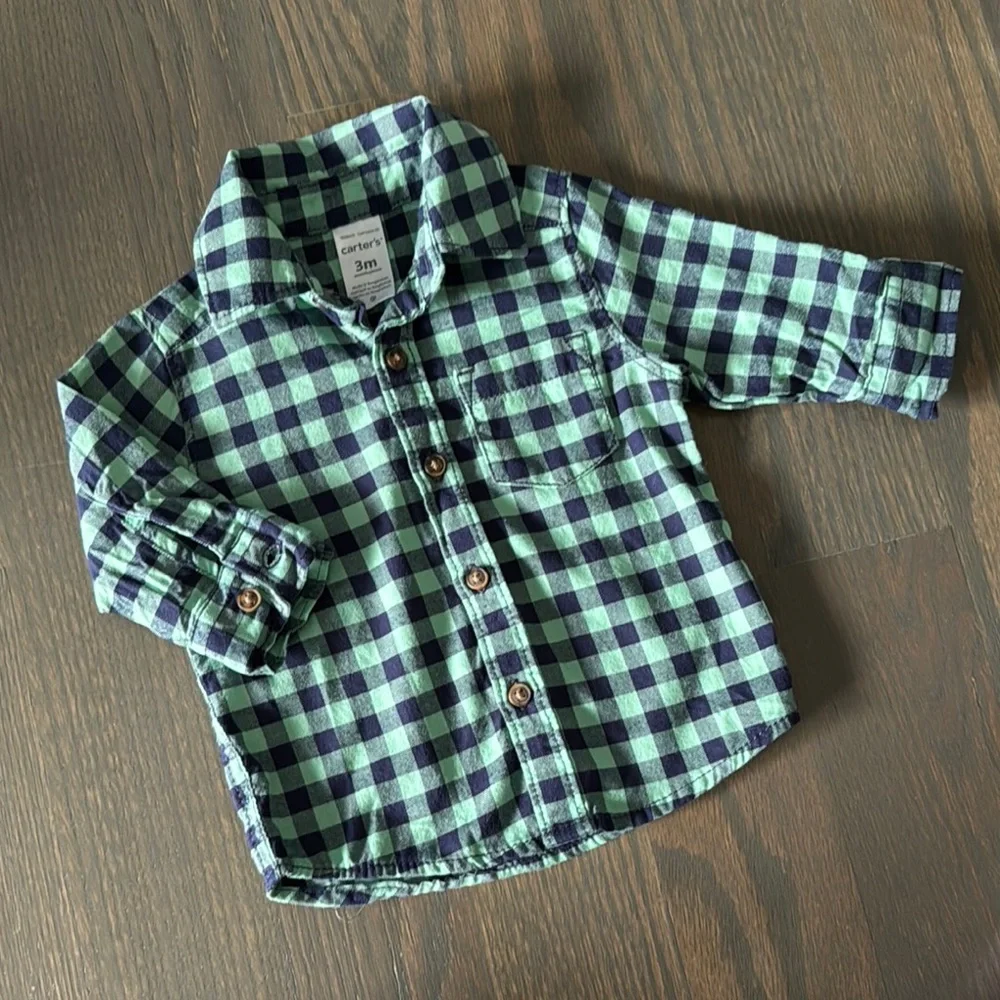 Carter’s Blue Green Plaid Button-Down Shirt | 3M
